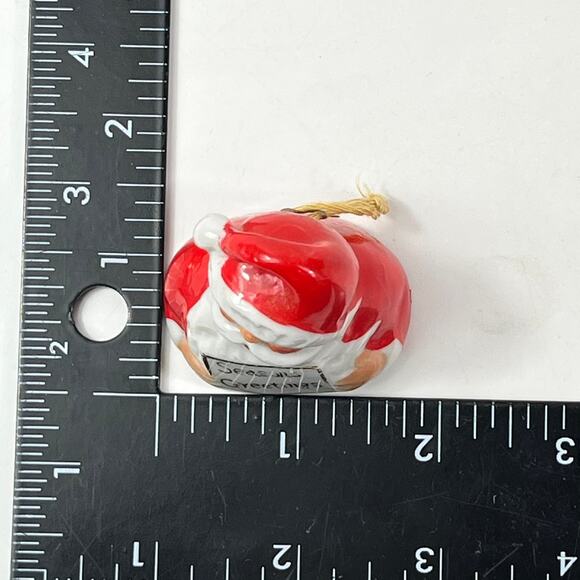Vintage Japan Santa Bell Ornament Ceramic Red White “Seasons Greetings” 1.75" - Picture 9 of 9